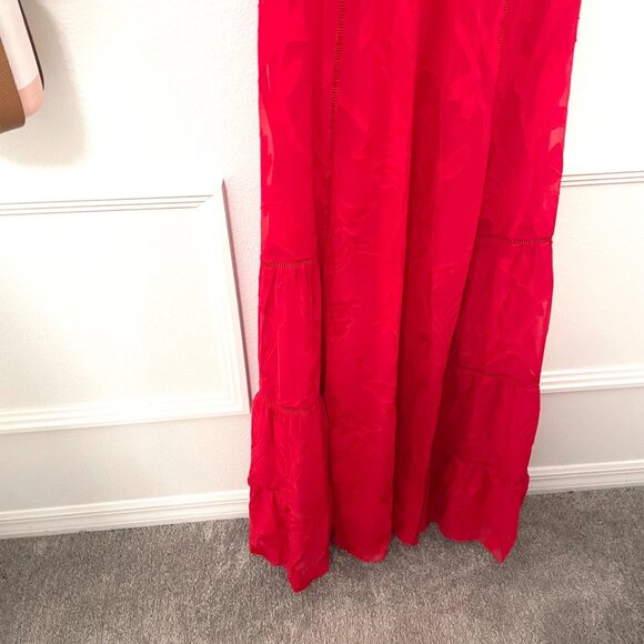 NWT WHBM White House Black Market Red Flamenco Chiffon Burnout Maxi Dress 12 - Picture 4 of 8
